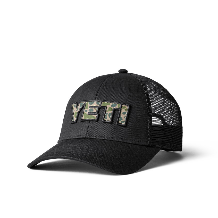 YETI Camo Logo Badge Trucker Hat Black