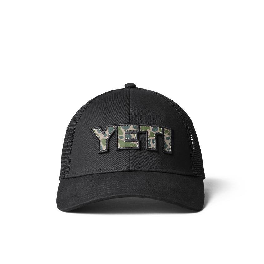YETI Camo Logo Badge Trucker Hat Black